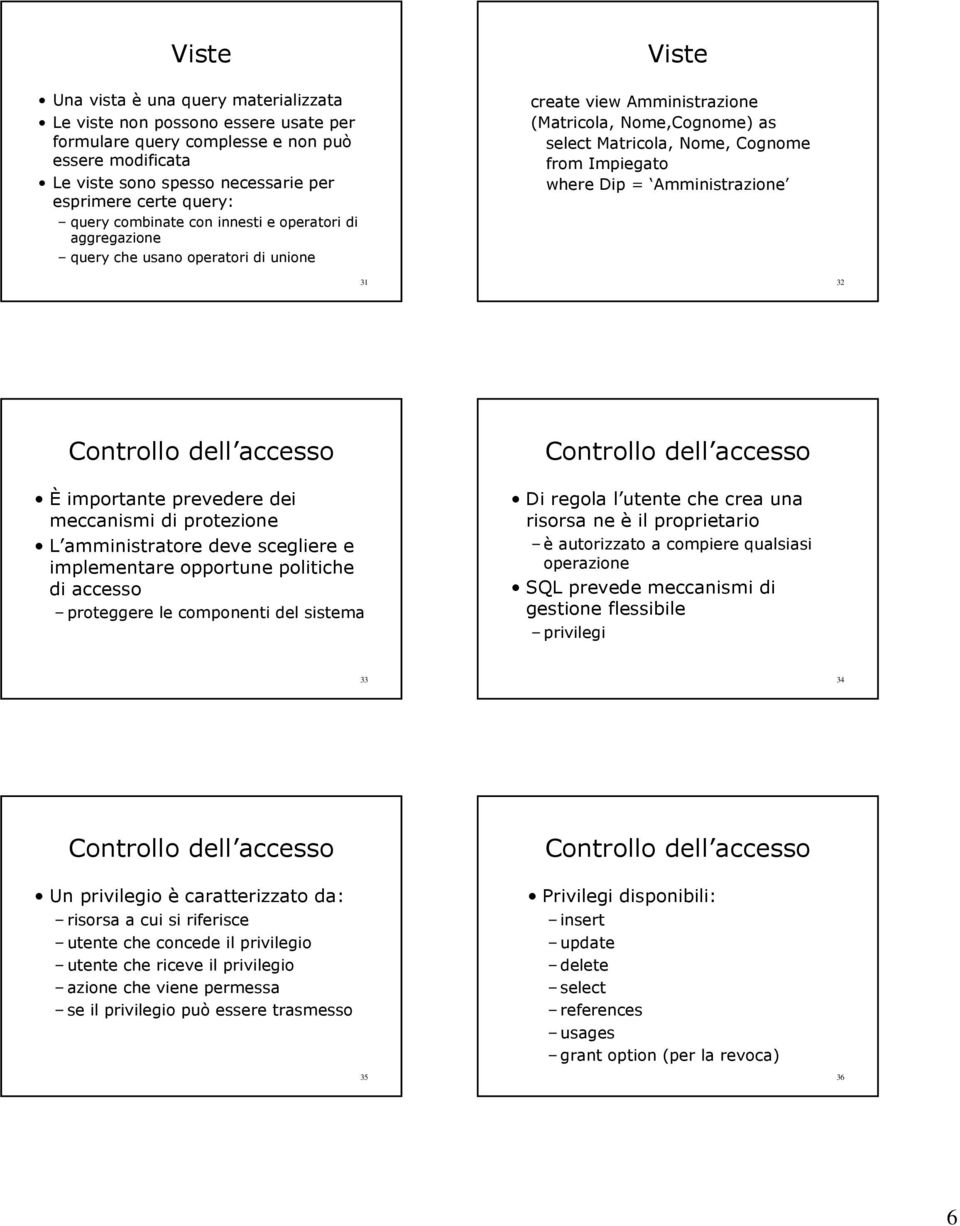 where Dip = Amministrazione 31 32 Controllo dell accesso È importante prevedere dei meccanismi di protezione L amministratore deve scegliere e implementare opportune politiche di accesso proteggere