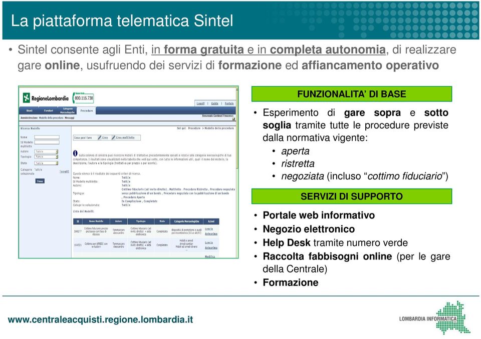 tutte le procedure previste dalla normativa vigente: aperta ristretta negoziata (incluso cottimo fiduciario ) SERVIZI DI SUPPRT