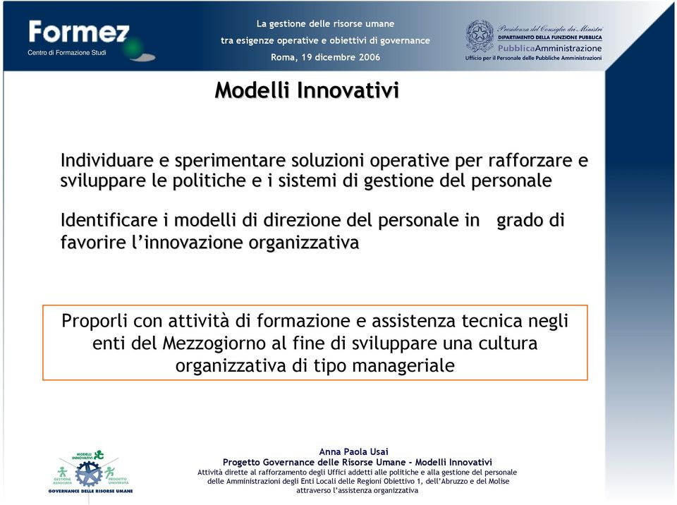 in grado di favorire l innovazione organizzativa Proporli con attività di formazione e assistenza