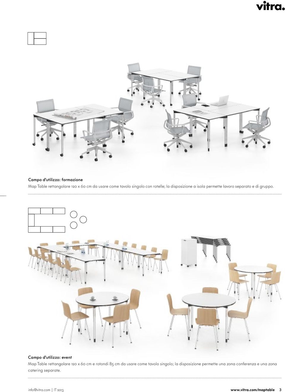 Campo d'utilizzo: eent Map Table rettangolare 120 x 60 cm e rotondi 85 cm da usare come