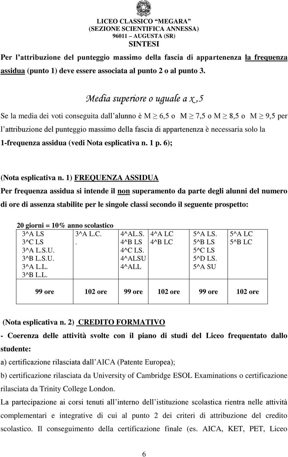 1-frequenza assidua (vedi Nota esplicativa n. 1 p. 6); (Nota esplicativa n.