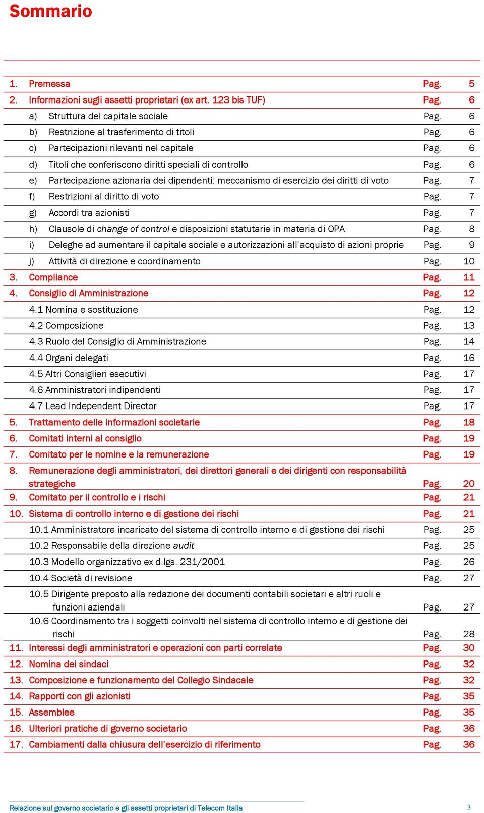 6 e) Partecipazione azionaria dei dipendenti: meccanismo di esercizio dei diritti di voto Pag. 7 f) Restrizioni al diritto di voto Pag. 7 g) Accordi tra azionisti Pag.