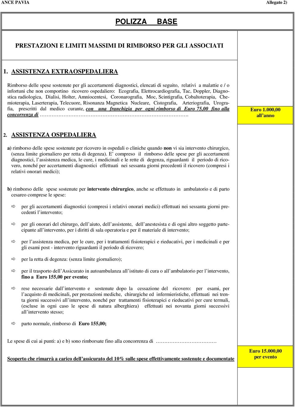 Ecografia, Elettrocardiografia, Tac, Doppler, Diagnostica radiologica, Dialisi, Holter, Amniocentesi, Coronarografia, Moc, Scintigrafia, Cobaltoterapia, Chemioterapia, Laserterapia, Telecuore,