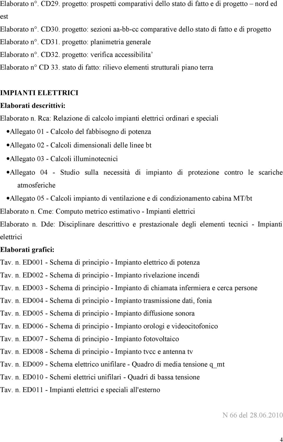 stato di fatto: rilievo elementi strutturali piano terra IMPIANTI ELETTRICI Elaborati descrittivi: Elaborato n.