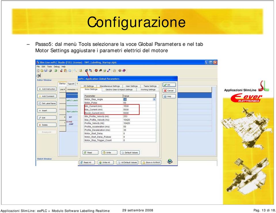 aggiustare i parametri elettrici del motore : eeplc +