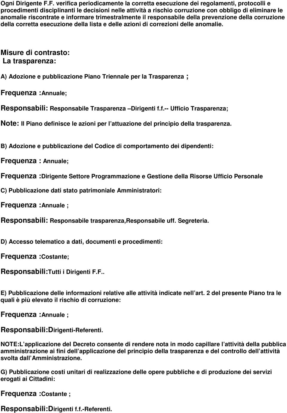 riscontrate e informare trimestralmente il responsabile della prevenzione della corruzione della corretta esecuzione della lista e delle azioni di correzioni delle anomalie.