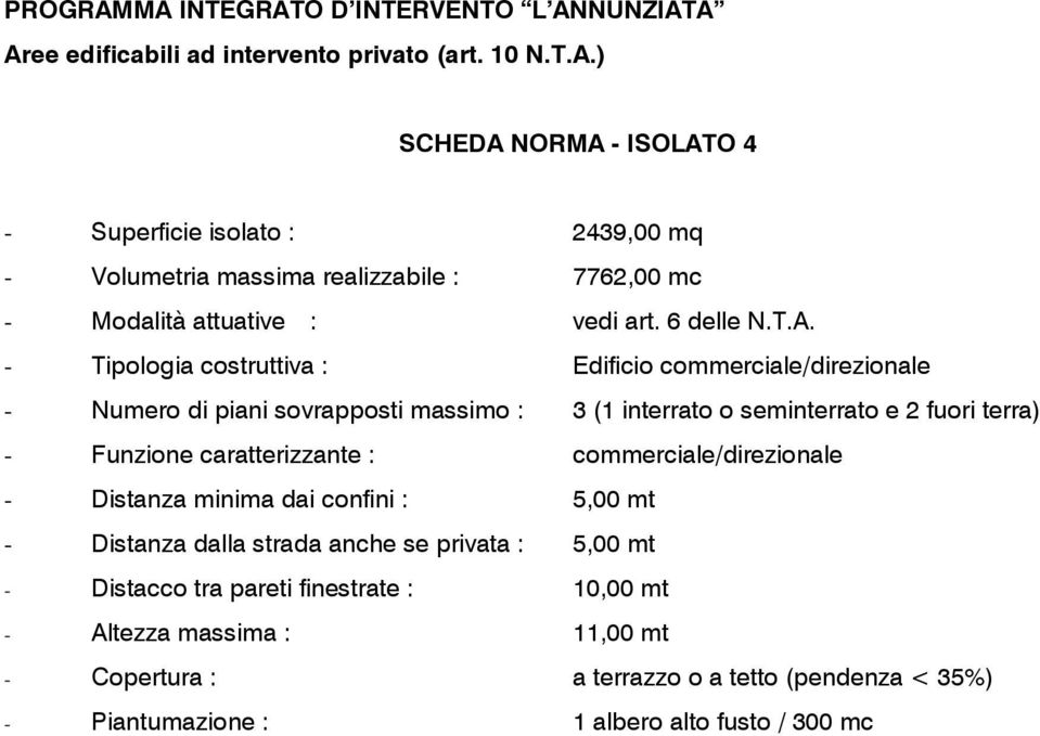 - Tipologia costruttiva : Edificio commerciale/direzionale - Numero di piani sovrapposti massimo : 3 (1 interrato o seminterrato e 2 fuori terra) - Funzione caratterizzante :