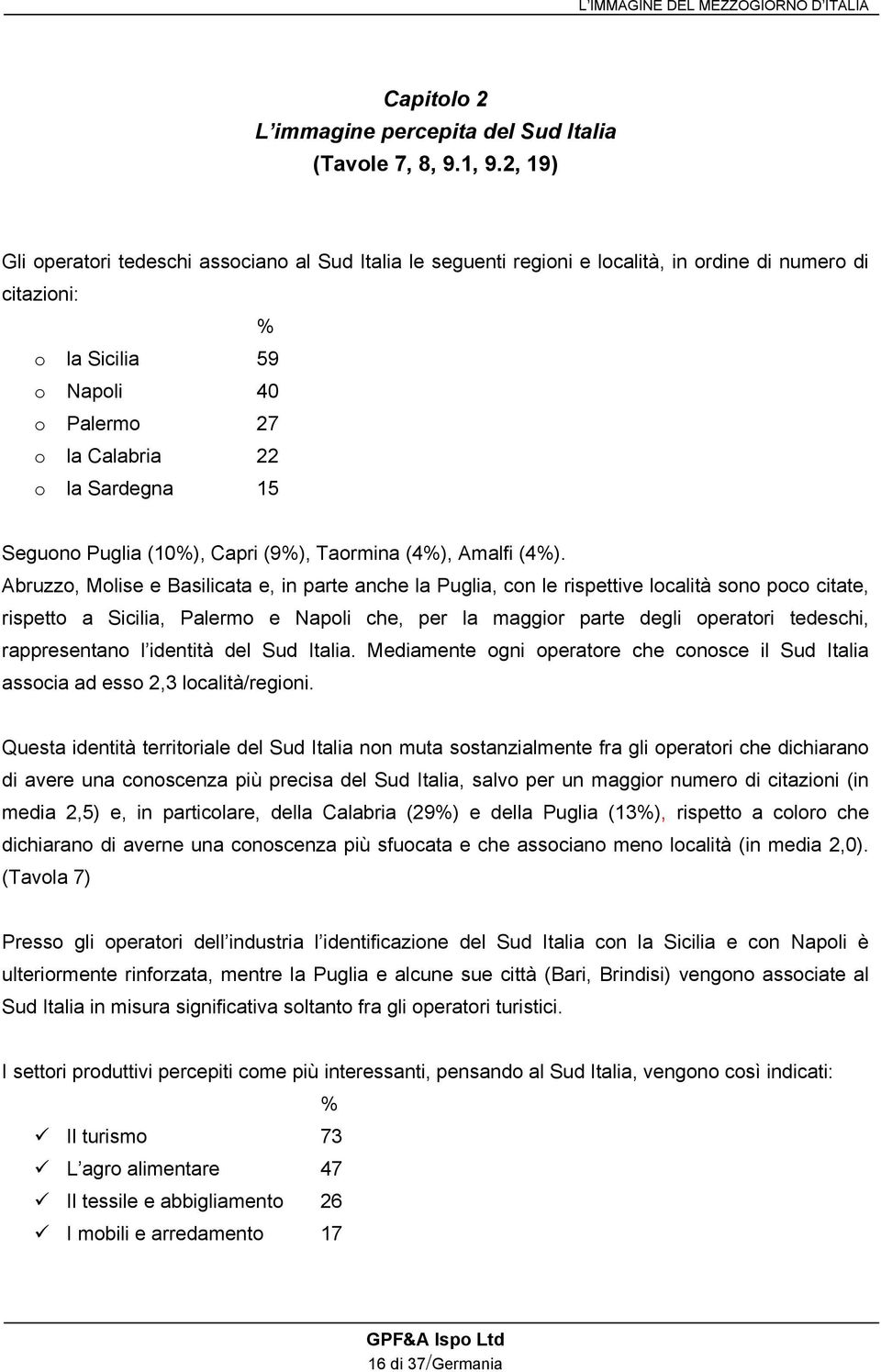 Seguono Puglia (10%), Capri (9%), Taormina (4%), Amalfi (4%).