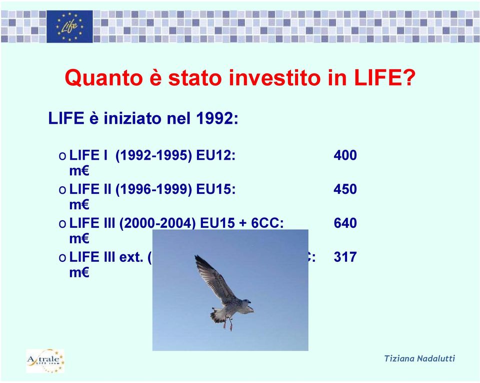 400 m o LIFE II (1996-1999) EU15: 450 m o LIFE III
