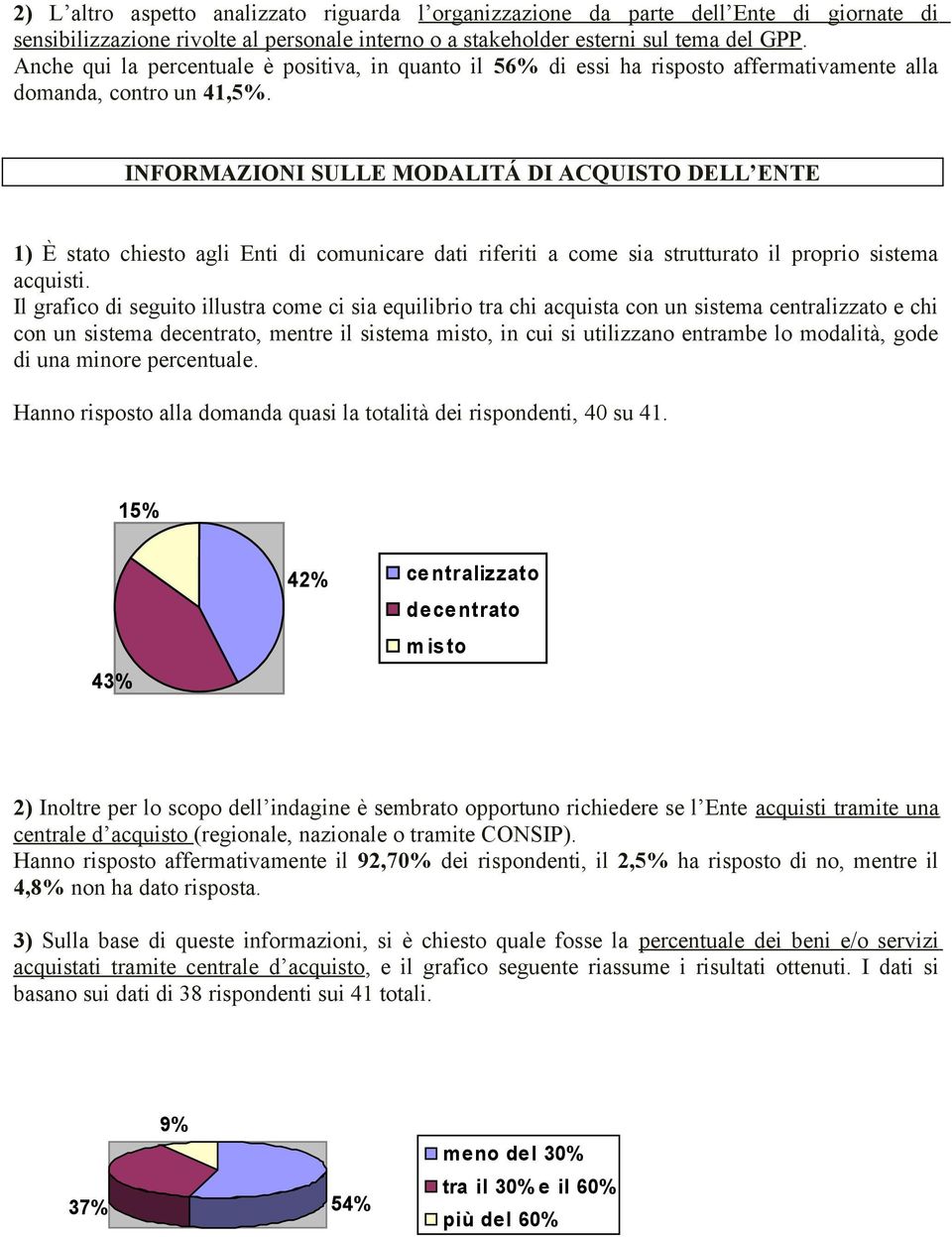 INFORMAZIONI SULLE MODALITÁ DI ACQUISTO DELL ENTE 1) È stato chiesto agli Enti di comunicare dati riferiti a come sia strutturato il proprio sistema acquisti.