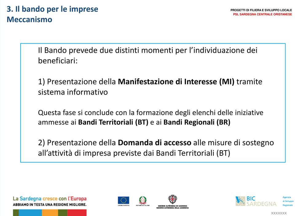 Presentazione della Manifestazione di Interesse (MI) tramite sistema informativo Questa fase si conclude con la