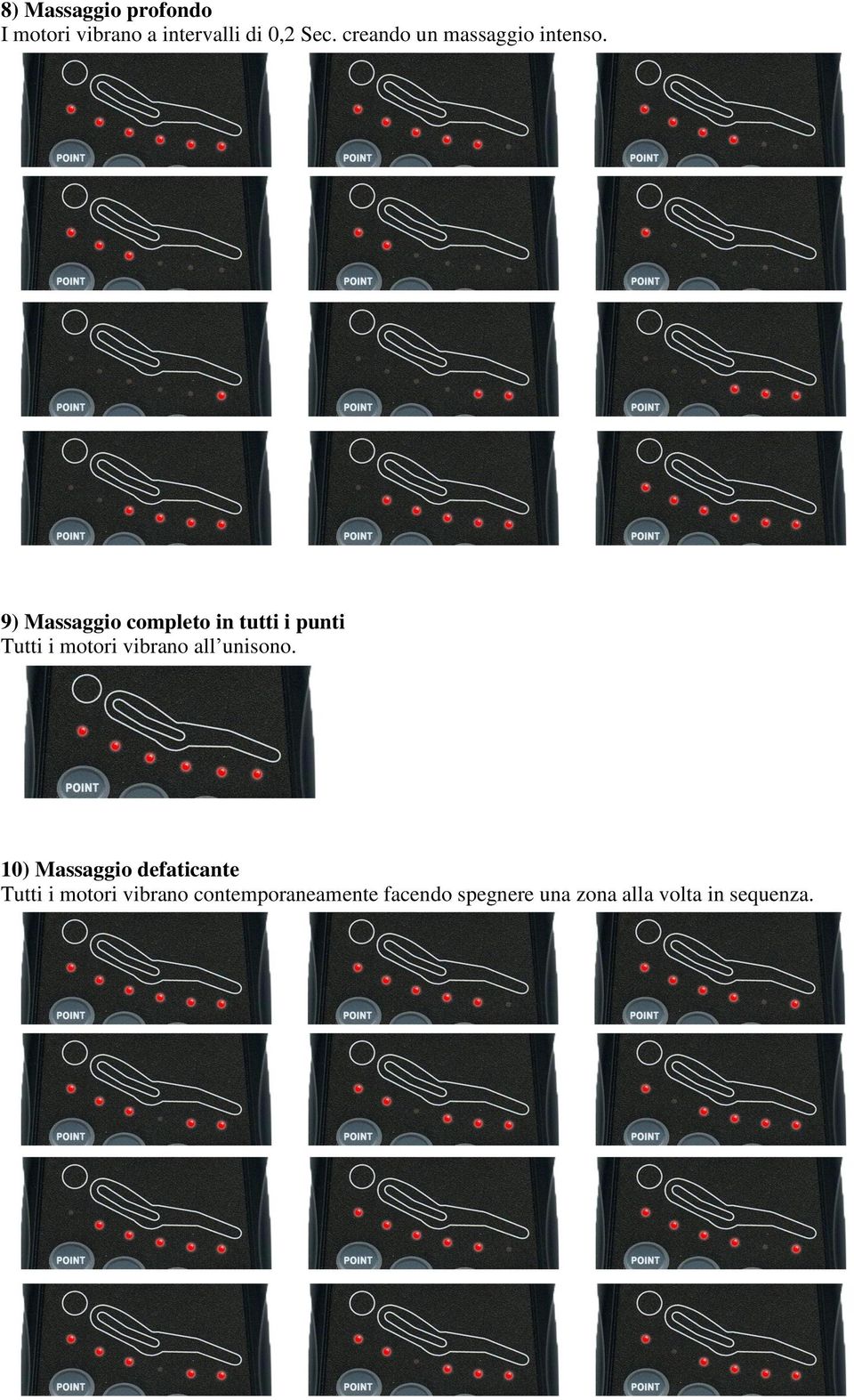 9) Massaggio completo in tutti i punti Tutti i motori vibrano all