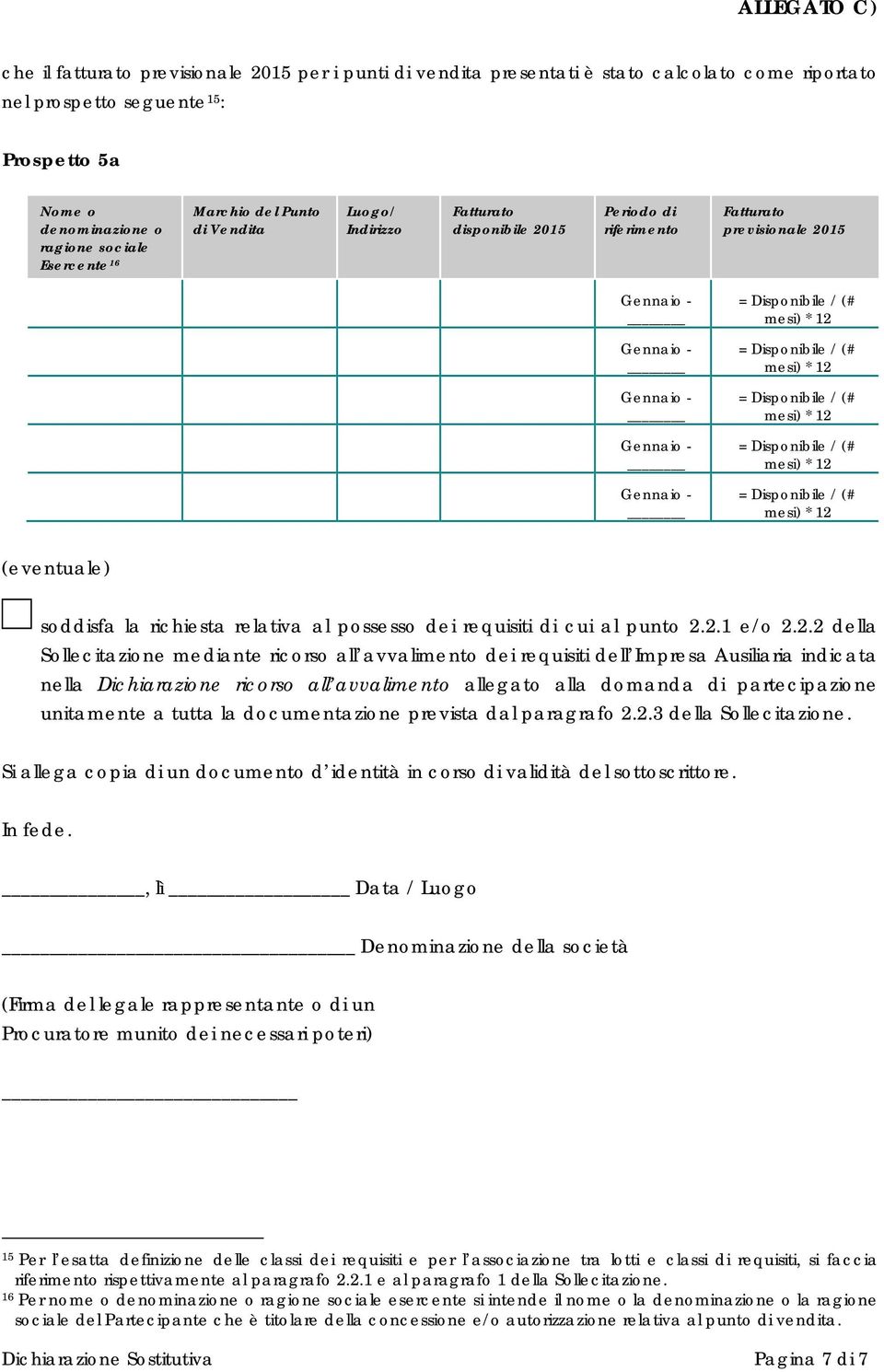 2.2 della Sollecitazione mediante ricorso all avvalimento dei requisiti dell Impresa Ausiliaria indicata nella Dichiarazione ricorso all avvalimento allegato alla domanda di partecipazione unitamente