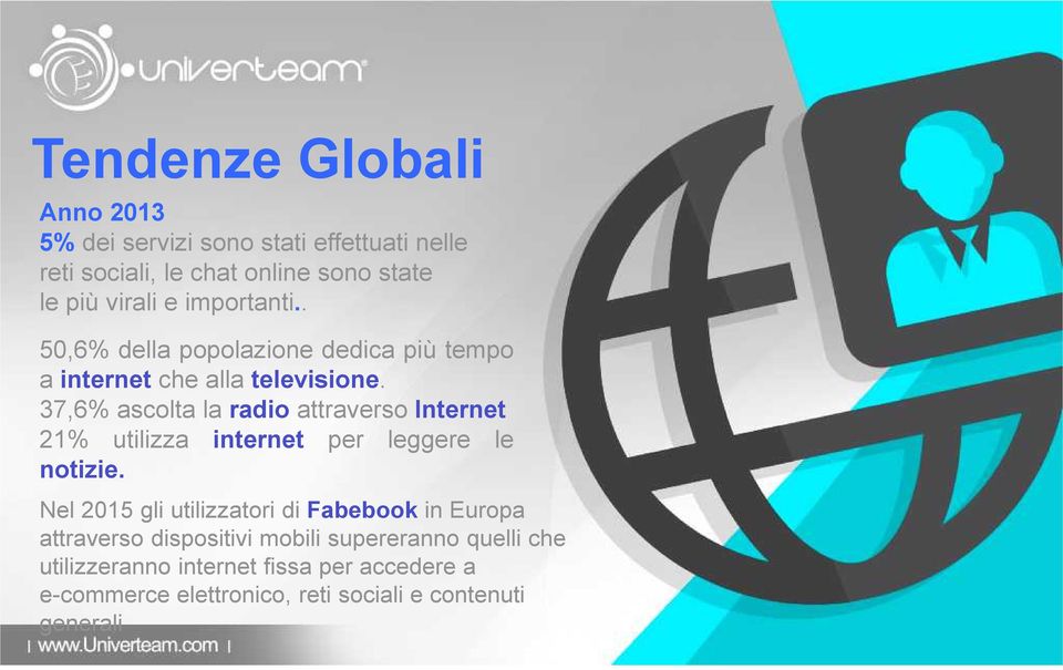 37,6% ascolta la radio attraverso Internet 21% utilizza internet per leggere le notizie.