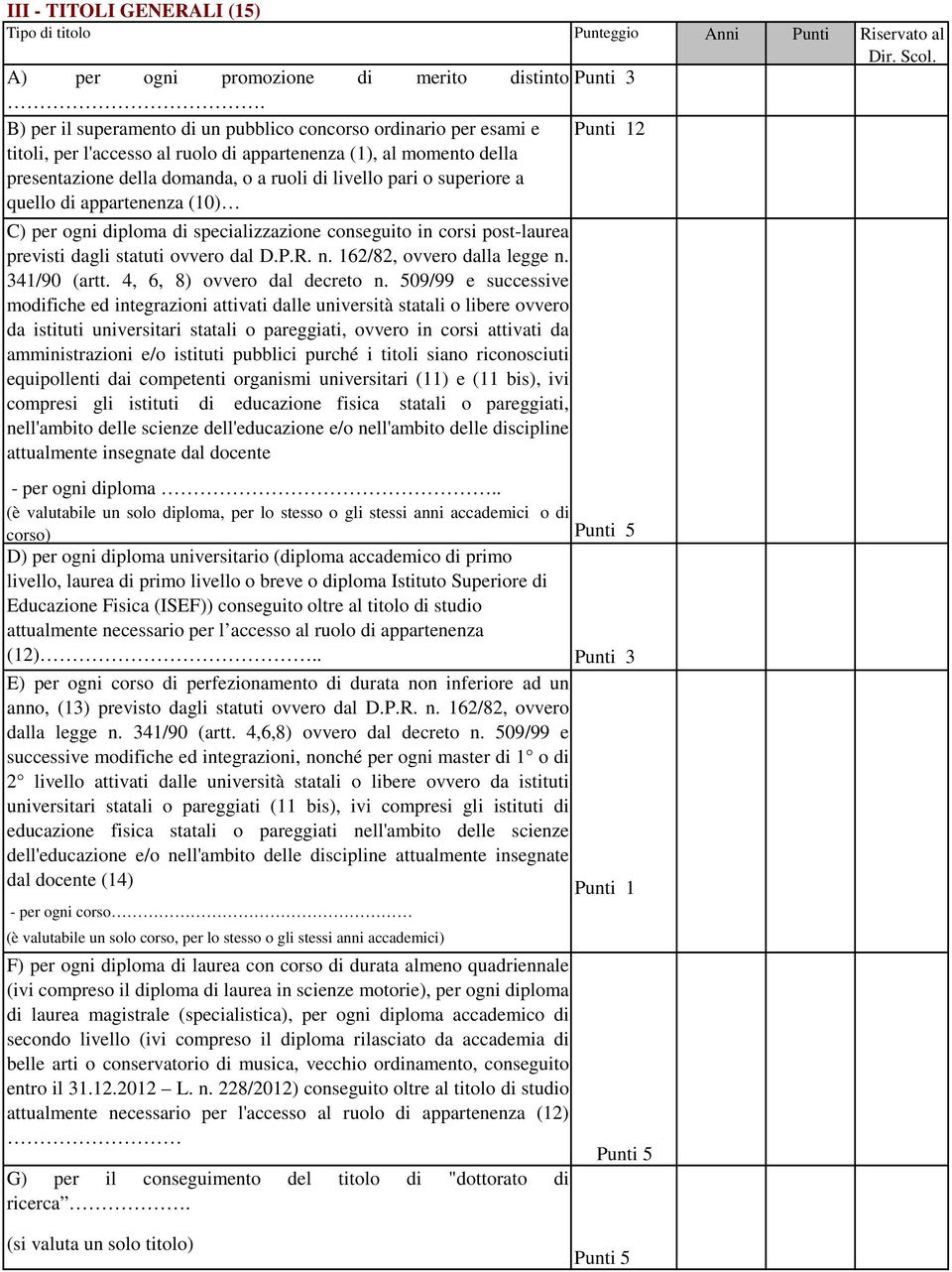 pari o superiore a quello di appartenenza (10) C) per ogni diploma di specializzazione conseguito in corsi post-laurea previsti dagli statuti ovvero dal D.P.R. n. 162/82, ovvero dalla legge n.