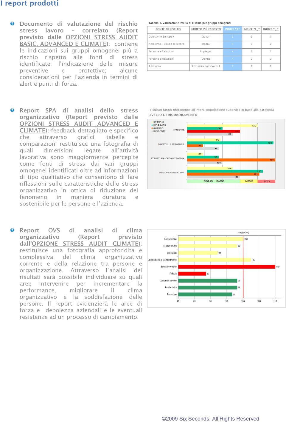 Report SPA di analisi dello stress organizzativo (Report previsto dalle OPZIONI STRESS AUDIT ADVANCED E CLIMATE): feedback dettagliato e specifico che attraverso grafici, tabelle e comparazioni