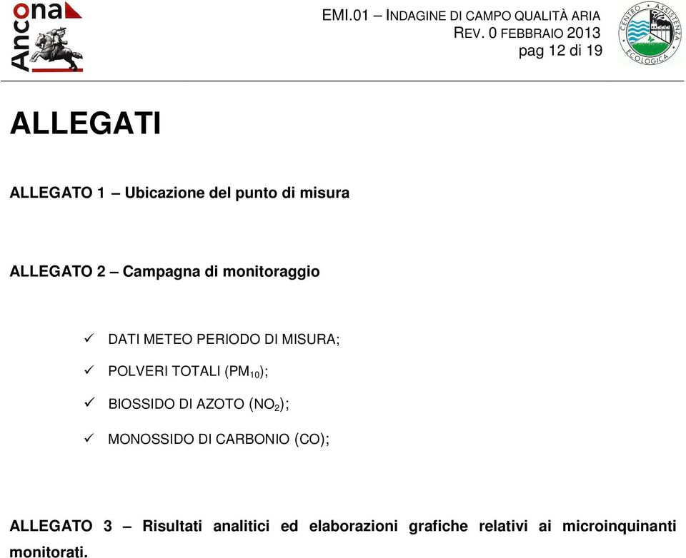 ); BIOSSIDO DI AZOTO (NO 2 ); MONOSSIDO DI CARBONIO (CO); ALLEGATO 3