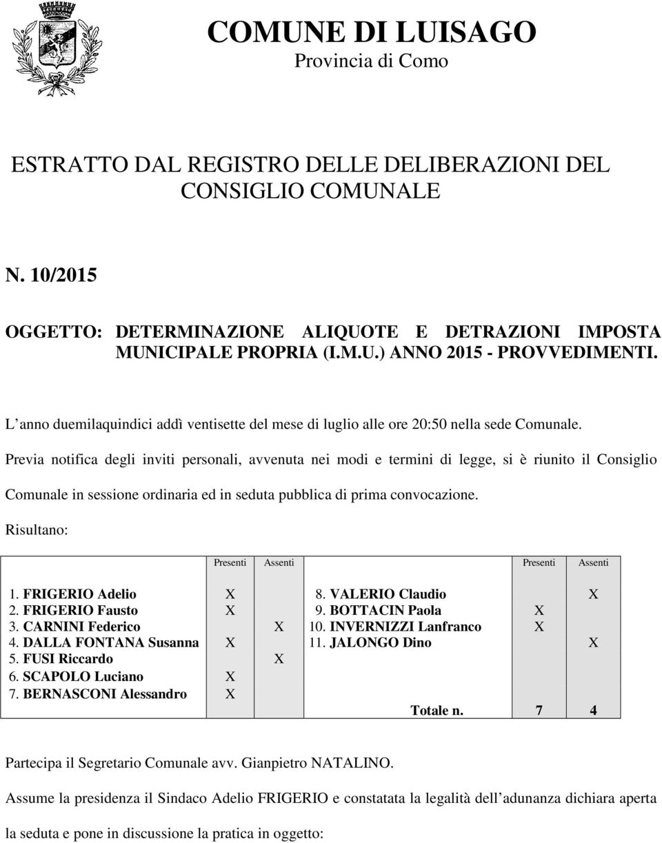 Previa notifica degli inviti personali, avvenuta nei modi e termini di legge, si è riunito il Consiglio Comunale in sessione ordinaria ed in seduta pubblica di prima convocazione.