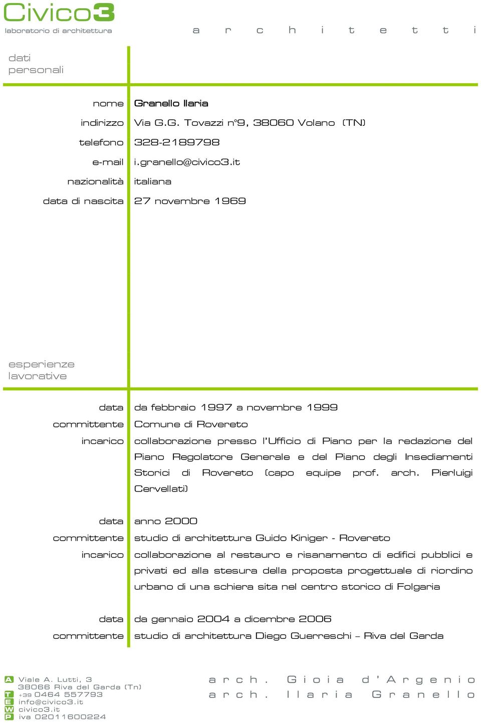 per la redazione del Piano Regolatore Generale e del Piano degli Insediamenti Storici di Rovereto (capo equipe prof. arch.