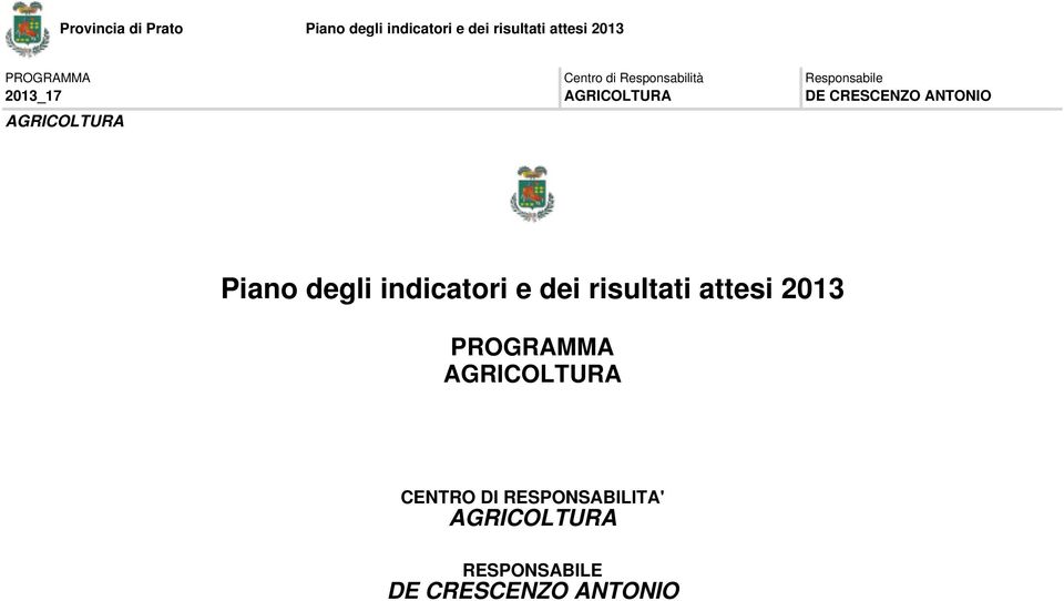 indicatori e dei risultati attesi 2013 PROGRAMMA AGRICOLTURA