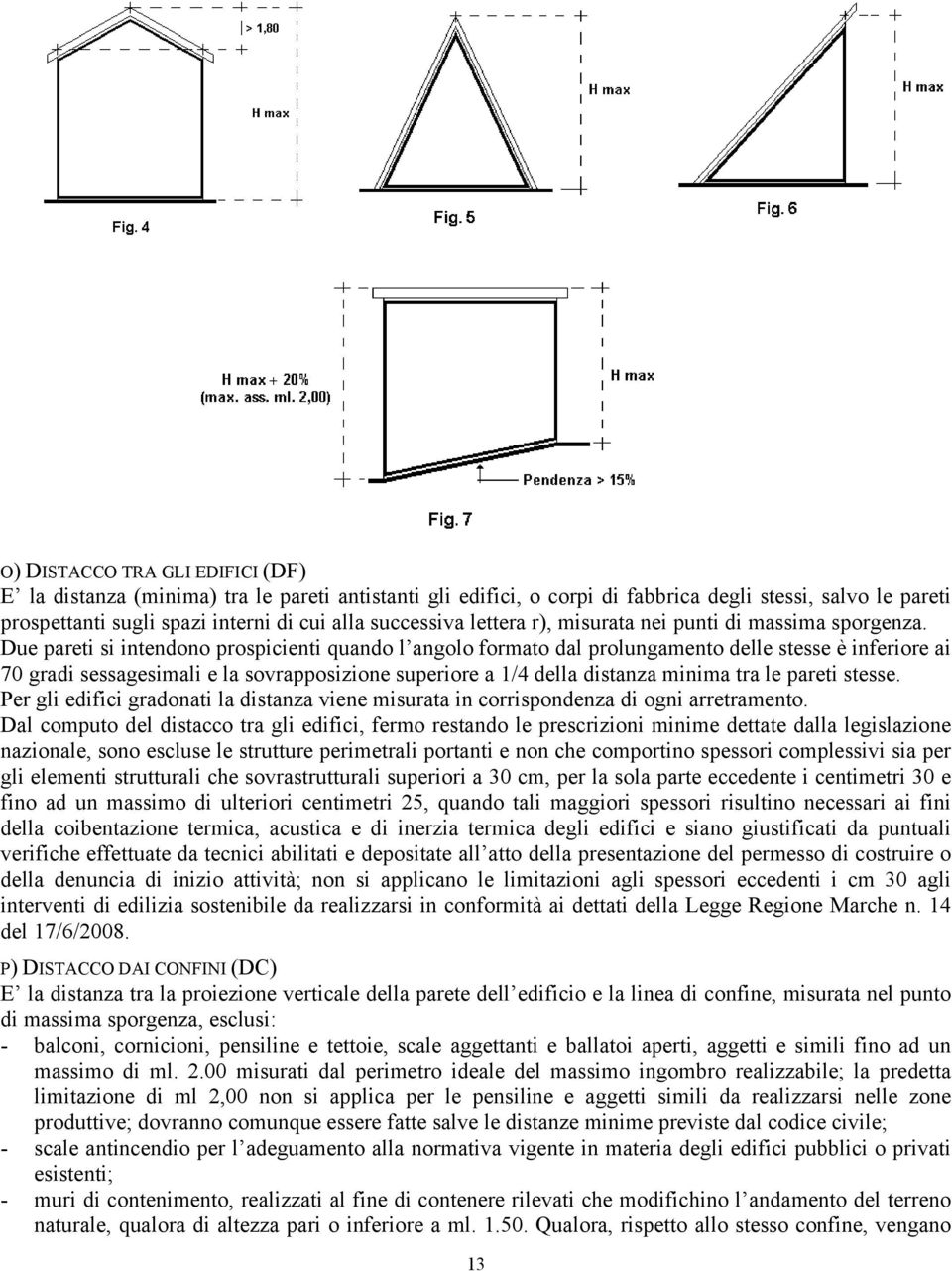 Due pareti si intendono prospicienti quando l angolo formato dal prolungamento delle stesse è inferiore ai 70 gradi sessagesimali e la sovrapposizione superiore a 1/4 della distanza minima tra le