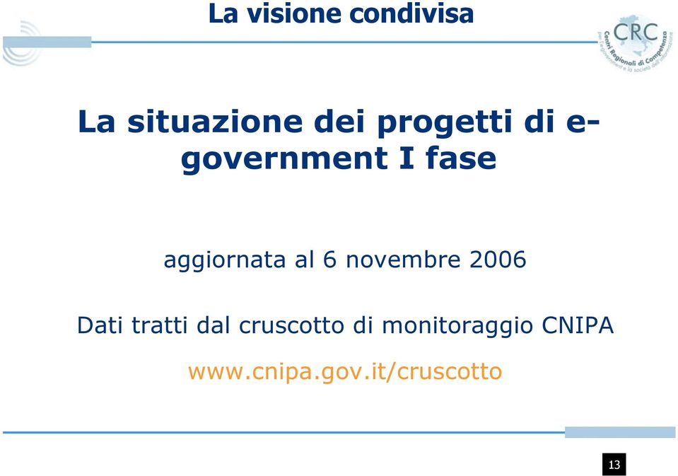 al 6 novembre 2006 Dati tratti dal cruscotto