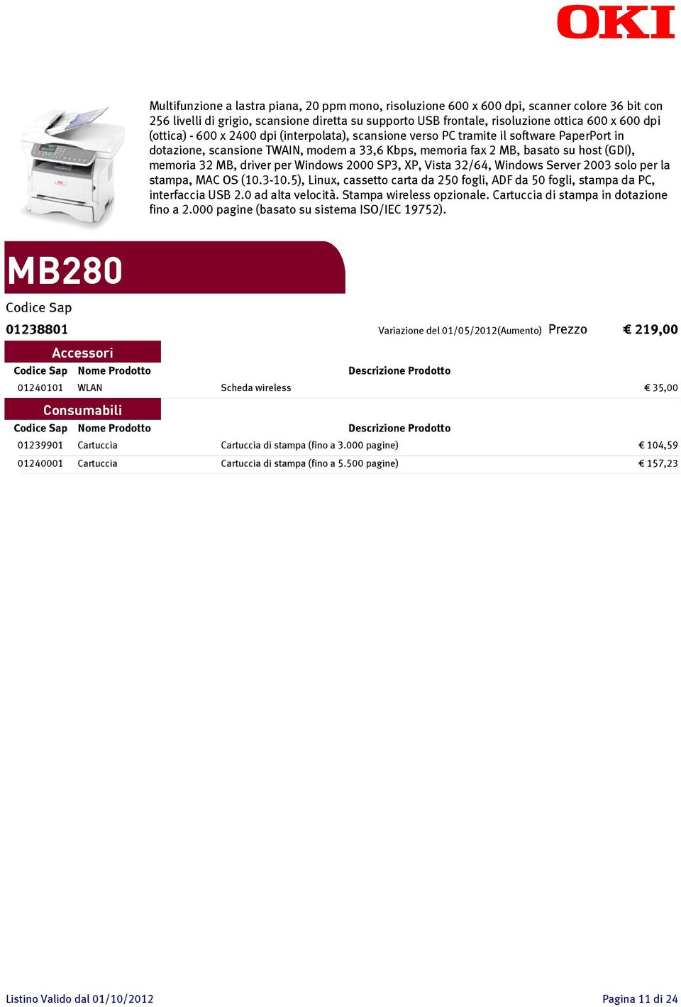 driver per Windows 2000 SP3, XP, Vista 32/64, Windows Server 2003 solo per la stampa, MAC OS (10.3-10.5), Linux, cassetto carta da 250 fogli, ADF da 50 fogli, stampa da PC, interfaccia USB 2.