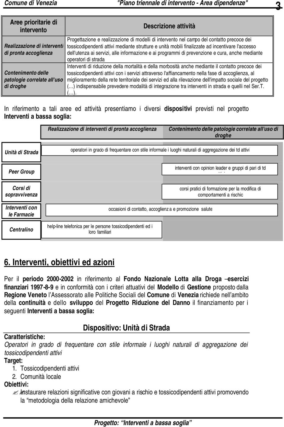 programmi di prevenzione e cura, anche mediante operatori di strada Interventi di riduzione della mortalità e della morbosità anche mediante il contatto precoce dei tossicodipendenti attivi con i