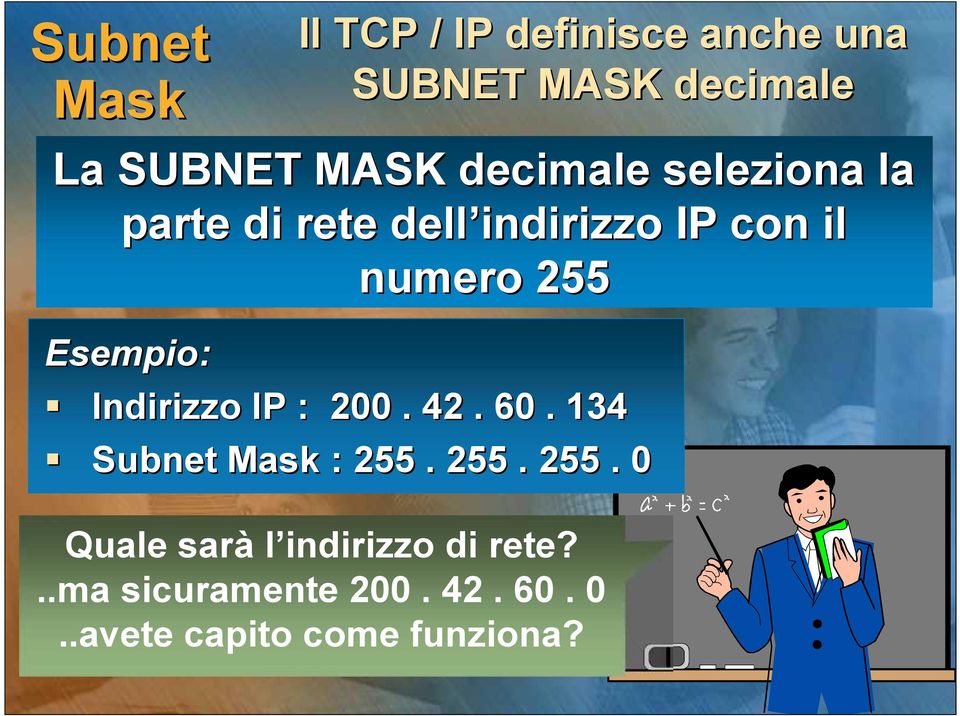 Esempio: Indirizzo IP : 200. 42. 60. 134 Subnet Mask : 255.