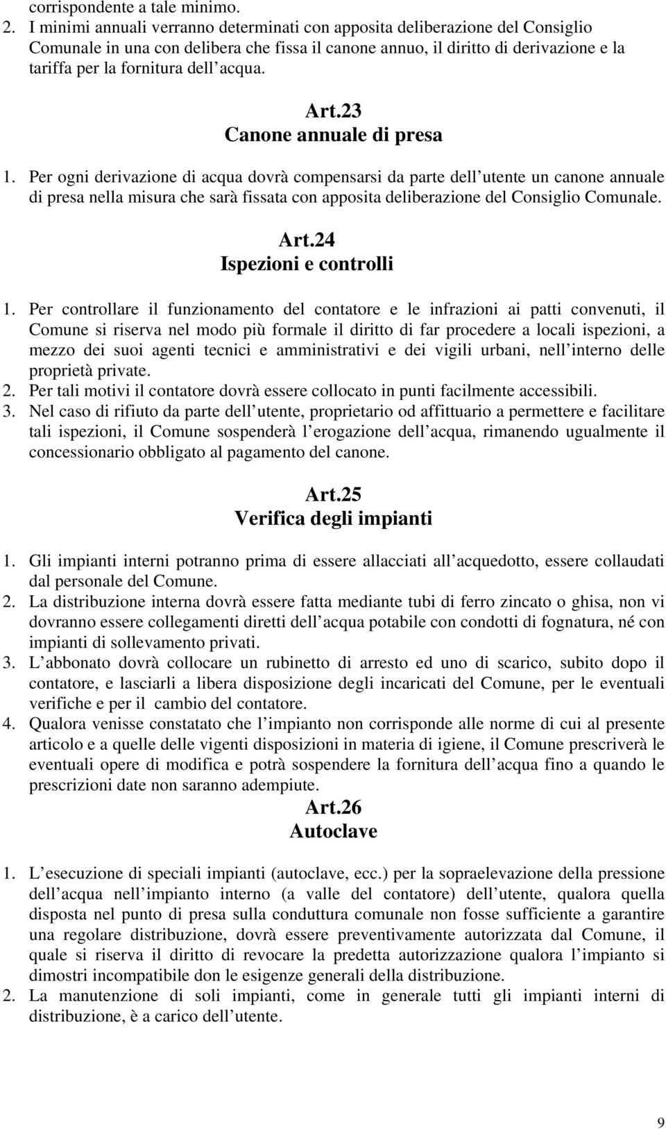 acqua. Art.23 Canone annuale di presa 1.