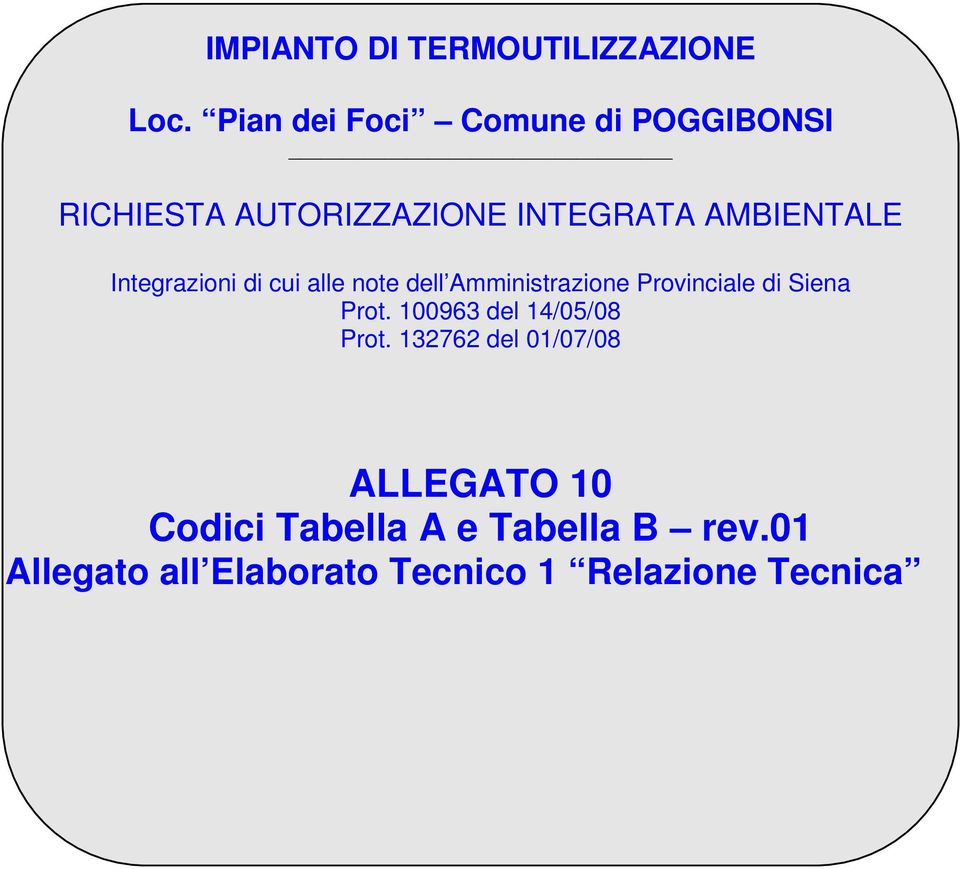 Amministrazione Provinciale di Siena Prot 100963 del 14/05/08 Prot 132762 del