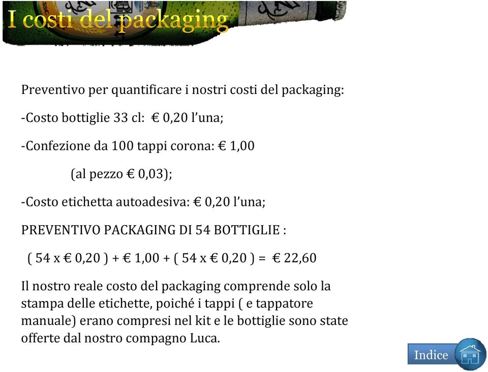 0,20 ) + 1,00 + ( 54 x 0,20 ) = 22,60 Il nostro reale costo del packaging comprende solo la stampa delle etichette,