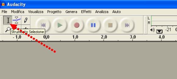 Un esempio di taglio: ascoltate il brano e posizionate il cursore di selezione nel punto in cui volete fare il taglio.