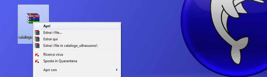 Per prima cosa, cliccare con il tasto destro del mouse sul file compresso del catalogo e selezionare dal menù a tendina il comando Apri 2.