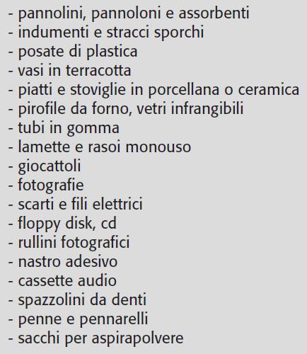 RIFIUTO RESIDUO INDIFFERENZIATO (CONTENITORE GRIGIO) Nei CONTENITORI GRIGI del