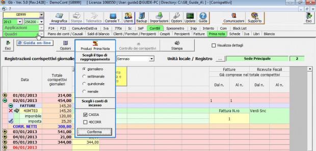 12.4 Produzione automatica delle registrazioni in contabilità La registrazione in contabilità dei corrispettivi giornalieri, avviene con la effettuazione di tante rilevazioni che richiedono una