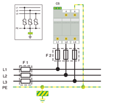 5SD746, 5SD747, 5SD748 e 5SD742 Limitatori di sovratensione di linea Tipo 2 Schemi di collegamento Esempi di collegamento di limitatori