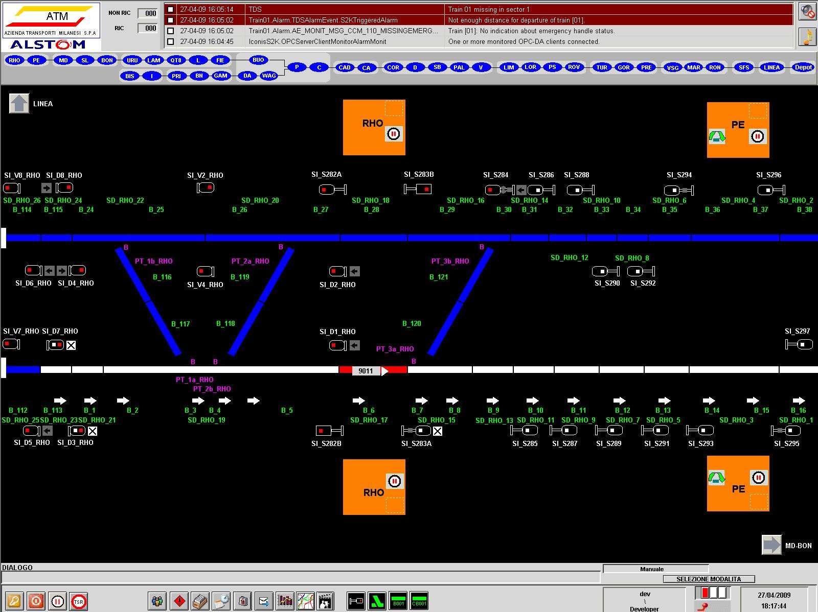 MML1 Funzionalità ATS (2/2) Barra Allarmi Interfaccia operatore Barra Stazioni Area interfaccia