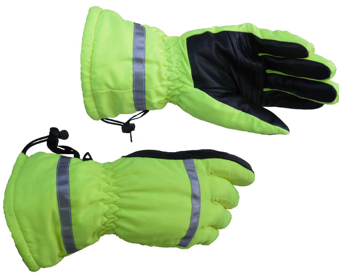 Guanti Hi-viz Guanti invernali alta visibilita Dorso e manicotto colore giallo fluo Palmo in pelle Imbottitura interna con membrana impermeabile Hipora MANICOTTI ALTA VISIBILITA GIALLO FLUO Elastico