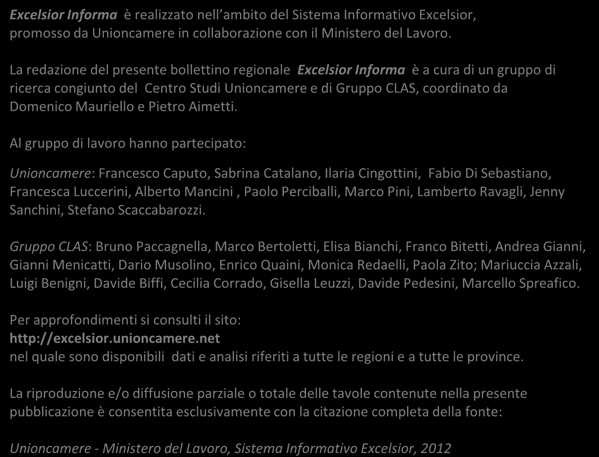 Excelsior Informa è realizzato nell ambito del Sistema Informativo Excelsior, promosso da Unioncamere in collaborazione con il Ministero del Lavoro.