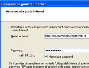 it con Telecom Italia (ADSL SMART O ALICE BUSINESS) digitate mail.191.biz con Tiscali digitate smtp.tiscali.it con Libero digitate mail.libero.it con Wind digitate mail.inwind.