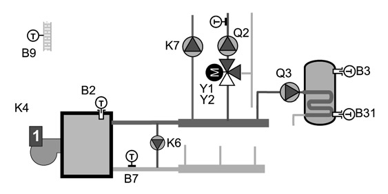 Schemi d impianto La termoregolazione RIELLO ESATTO ALFA è in grado di gestire varie tipologie gli impianti schematizzati di seguito. Il tipo di impianto è visualizzato alla riga 53.