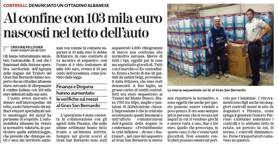 29/08/2013 Al confine con 103 mila euro