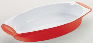 38 9061 Pirofila ovale in ceramica bianca e rossa cm 28x19x6,5 Oval ceramic baking dish - white and red 11 x 7 1/2 x 2 1/2 9060 Pirofila ovale in ceramica bianca e rossa cm