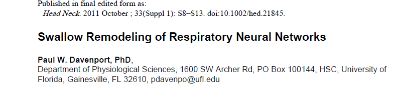 SWALLOW BREATHING PATTERN: 1) Attivazione dei muscoli sottomandibolari (V ) e spinta linguale (XII ) 2) Inibizione dei muscoli inspiratori- chiusura della glottide; 3) Fase di apnea durante il