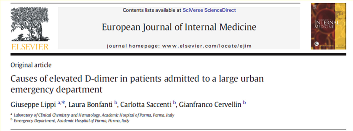 2014; 25:45-48 Key messages: Infection was the most frequent diagnosis, followed by VTE. As compared with values <1000 ng/ml, the OR for VTE was 8.5 for D-dimer >3000 ng/ml.