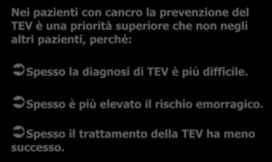 Nei pazienti con cancro la prevenzione del TEV è una priorità superiore che non negli altri pazienti, perché: Spesso la