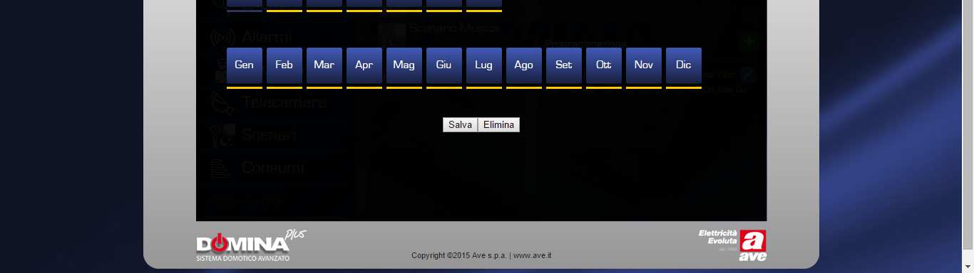 WEB-SERVER 8 comandi energia ON (elettrodomestici il cui consumo è contabilizzato dalla funzione Controllo Carichi supervisionabile al menù Consumi); 239 allarmi tecnici per ognuno dei rami del BUS