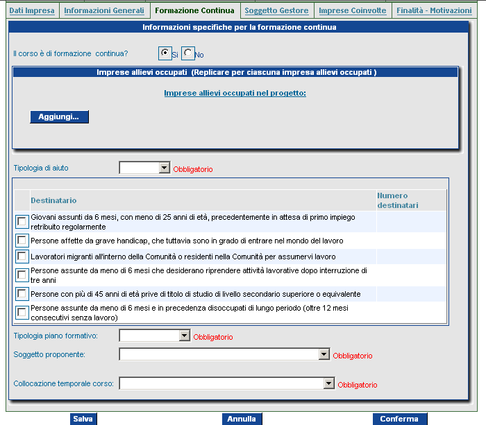 2.2.3 Formazione continua Da compilare solo se il corso è di formazione continua.