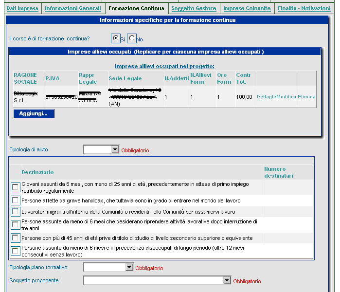 Inserire l impresa attraverso il bottone Cerca ed inserire i dati relativi agli allievi occupati (vedi paragrafo 6).